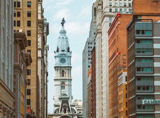 View of broad street in phiadelphia looking down to city hall building