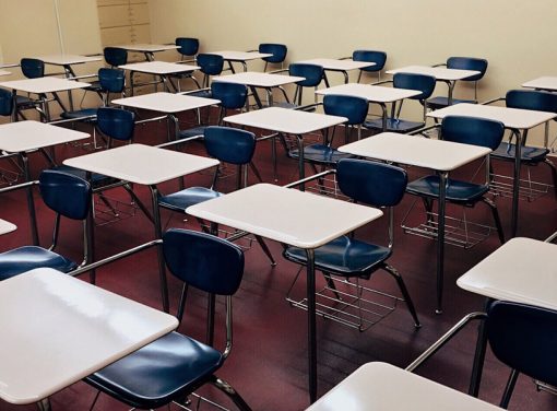 Desks in a classroom, empty