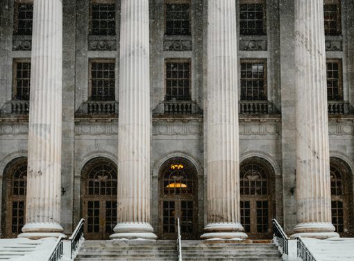 Court building front with columns