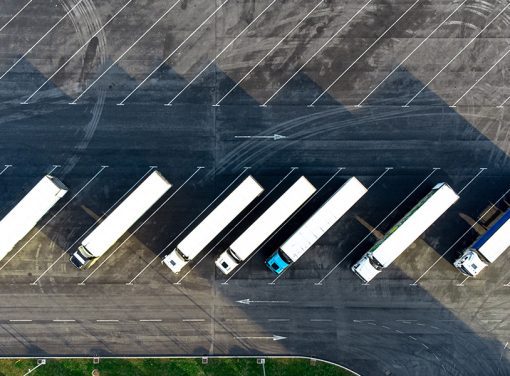 aerial shot of parked trucks