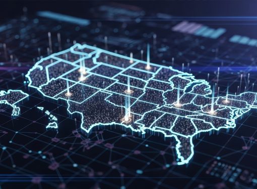 Depiction of virtual U.S. map with random locations highlighted