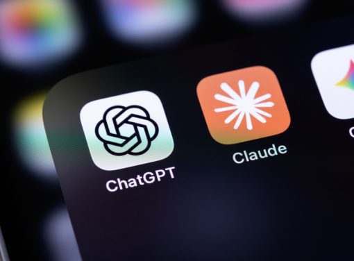 Smart phone with app icons for ChatGPT, Claude and Gemini