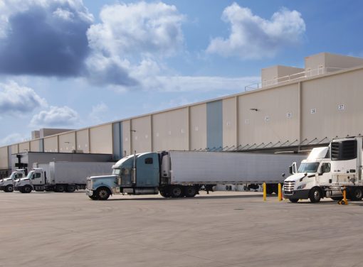 Semi trucks in warehouse loading dock