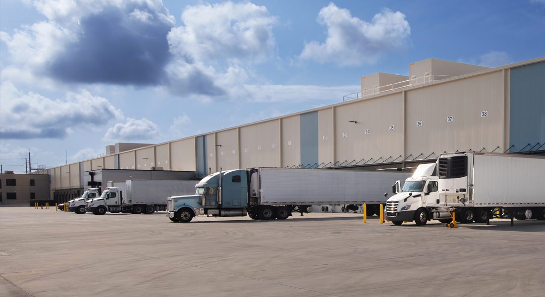 Semi trucks in warehouse loading dock
